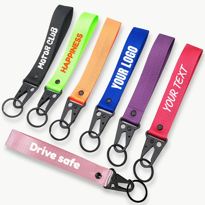 Handgelenk-Schlüsselanhänger mit Individuellem TEXT LOGO für Motorrad Auto Personalisiertes Handgelenkband mit Schlüsselclip Schnalle Gurtband für Frauen Männer Image