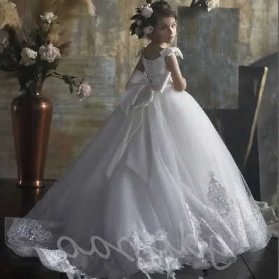 Kommunionkleider – Ärmel, Tüll, Spitze, Aufkleber, Prinzessin, Blumenmädchenkleid, Hochzeit, Party, Image