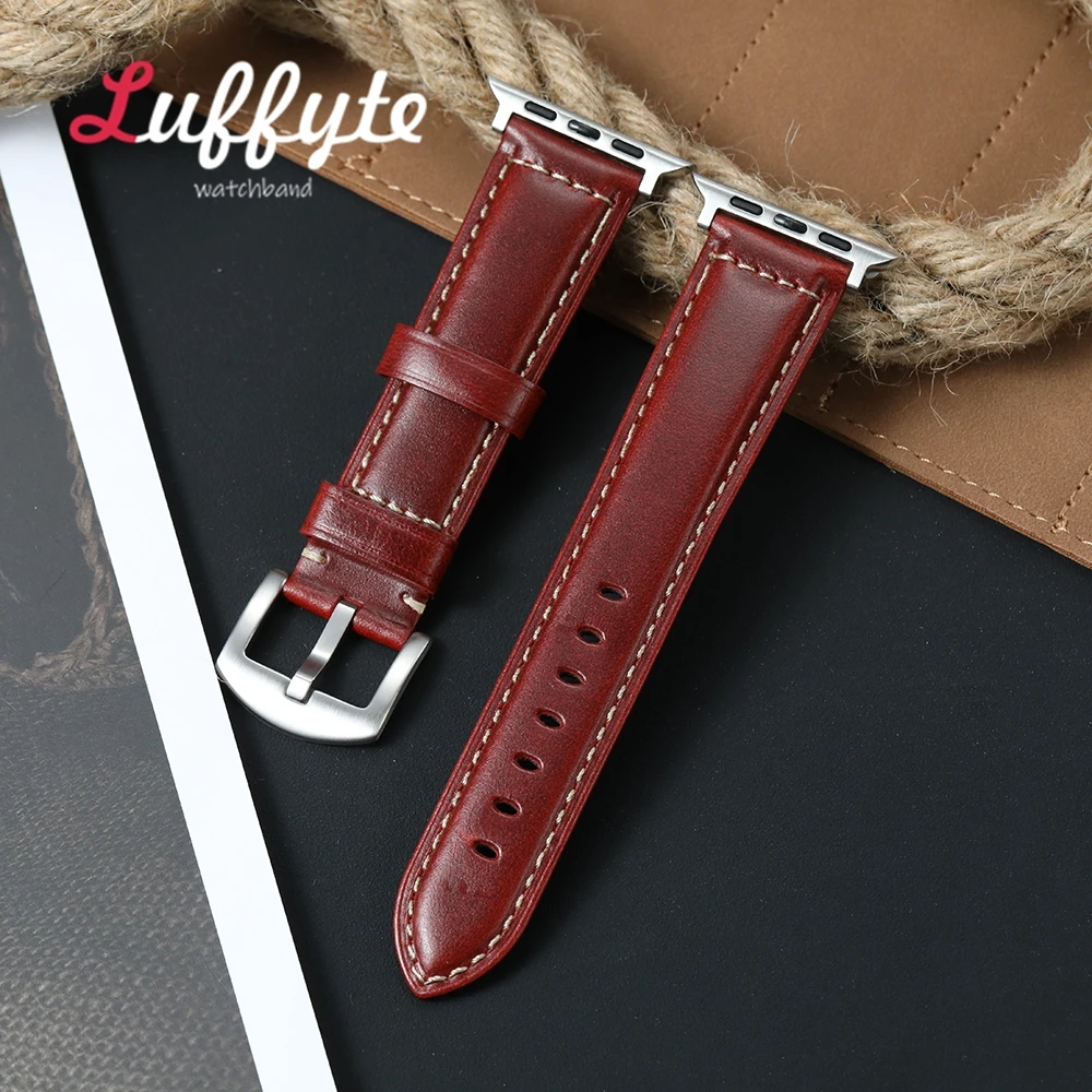Ölwachs-Haut-Smartwatch-Armband aus echtem Leder für Apple Watch 1–10 SE Ultra 2, Rindsleder-Armband für Iwatch 38–49 mm Image