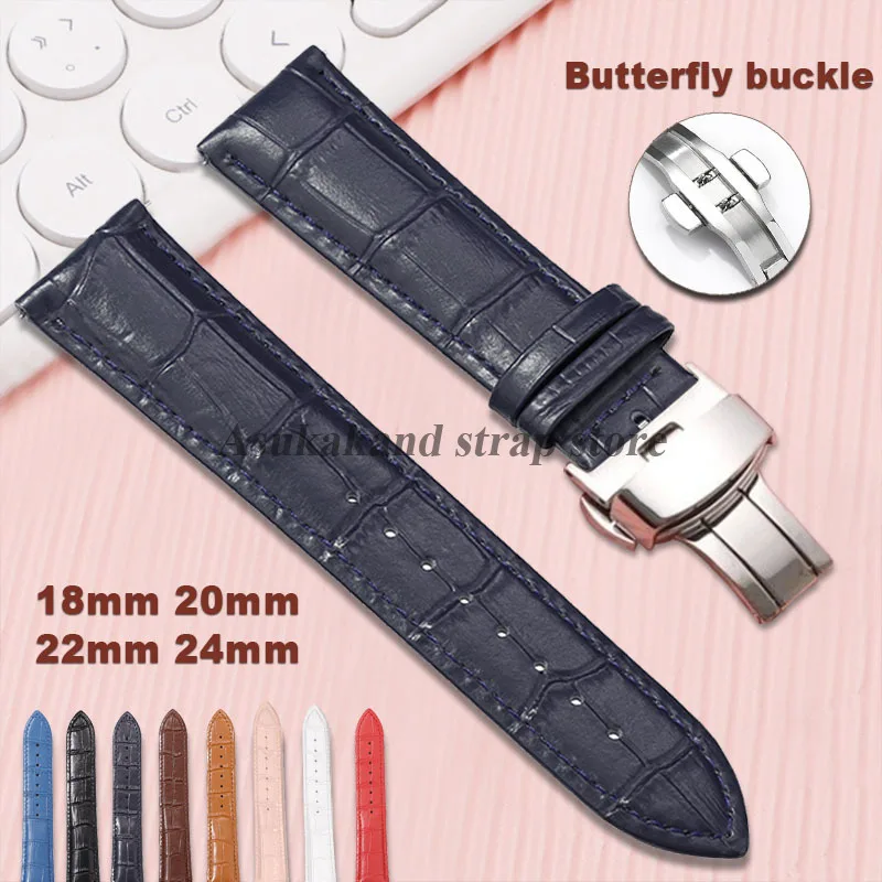 18mm20mm22mm24mm Schwarz Braun Blau Schnellverschluss Lederarmband für Omega für Seiko Business Uhrenarmband Schmetterlingsschnalle Image