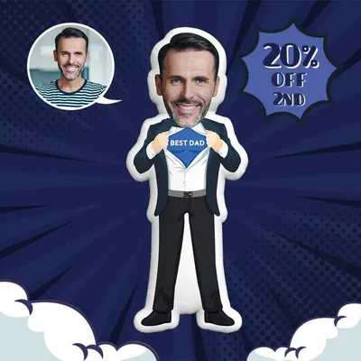 Maßgeschneidertes Kissen, bester Papa, schwarzer Anzug, personalisiertes Foto, Gesichtskissen, individuelle Minime-Puppen, Geschenke, Spielzeug Image