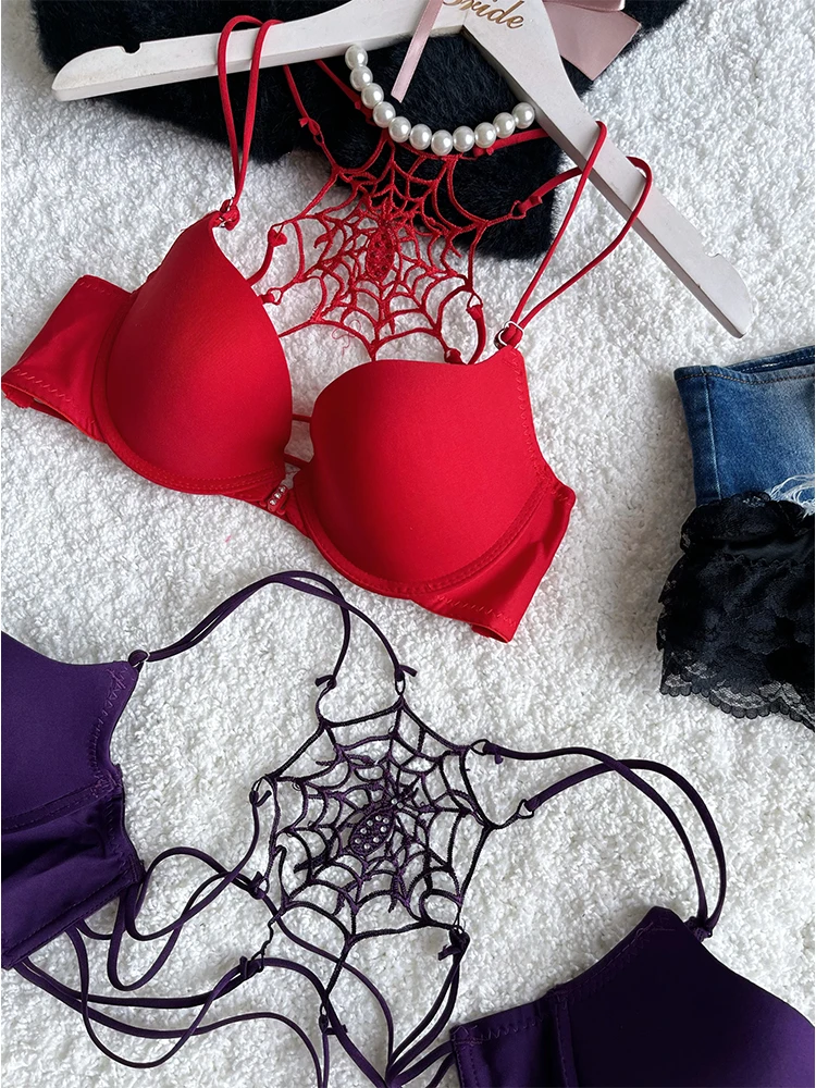 Soutien-gorge araignée rouge pour femme, haut confortable, bralette sexy, sous-vêtements réglables, lingerie féminine Victoria SecExamen, soutien-gorge sans couture