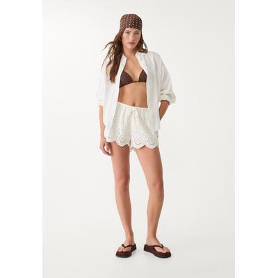Stradivarius Embroidered drawstring shorts Ecru XL