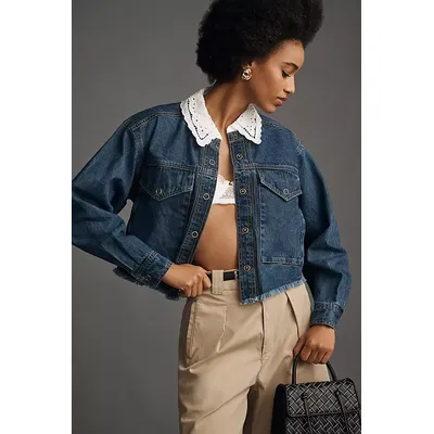 By Anthropologie Utility Eyelet-Collar Denim Jacket