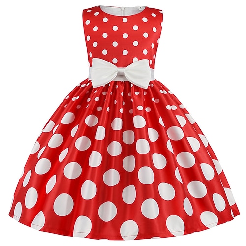 Kinder Mädchen Kleid Sommerkleid Tupfen Ärmellos Party Festival Druck Schleife Niedlich Polyester Knielang Skaterkleid Sommer 3-10 Jahre Rosa Rote Königsblau Image