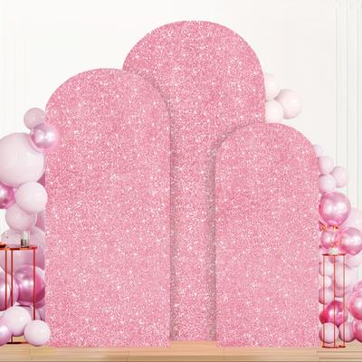 TEMU 5ft/6ft/7.2ft Pink Glitter Arch Backdrop Cover - Shiny Polyester Fabric For Parties, Birthdays, And Home Decor (no Stand Included Image