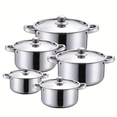 TEMU Stainless Steel Cookware Set 10pcs Non Stick Kitchen Pot And Pan Set With Lids Classic Cooking Set For Gas Electric And Induction Cooktops