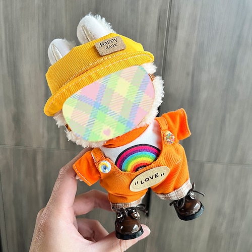 Kleidung für Labubu 17 cm, Kleidungsset für Labubu-Puppe, Hut, Kleidung, Rucksack für Labubu, stylische, bezaubernde Puppenkleidung, Accessoires (keine Puppe)