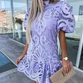 Femmes Mini Robe Robes en coton et lin Robe Décontractée Mode Extérieur Soirée Fête Coupe régulière Uni Manche Courte Col roulé Blanche Violet Rose rouge Été