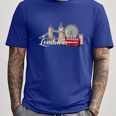 TEMU Men' Illustration Crew Neck T-shirt - 100% Polyester Casual Tee With Geometric Pattern, Stretch Knit Fabric, Regular Fit Short Sleeve Shirt For Summer Image