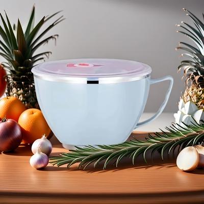 TEMU Portable Stainless Steel Instant Noodle Bowl With Lid - Double-layer Insulated Hot Food Container For Temperature - Suitable For , Soups And Hot Meals - , Office And Image