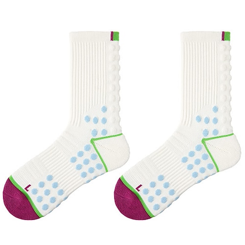 Sportsocken Tennissocken 1 Paar Damen Socken Rutschfest Atmungsaktiv Tennis Basketball Laufen Joggen Pickleball Sport Farbblock Baumwolle Weiß Grün Weiß Rosa Image