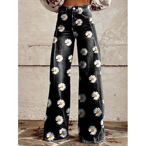 Retro Vintage Boho 1970er Hose Hose mit weitem Bein Hippie Disco Hohe Taille Jeans-Imitat Kostüm Damen Halloween Karneval Musikfestival Pride Parade Retro-Mottoparty Erwachsene Hose Image