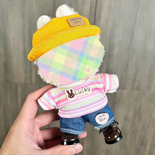 Kleidung für Labubu 17 cm, Kleidungsset für Labubu-Puppe, Hut, Kleidung, Rucksack für Labubu, stylische, bezaubernde Puppenkleidung, Accessoires (keine Puppe)