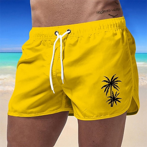 Herren Badehosen Badeshorts Boardshorts Kokospalme Schnelltrocknend Atmungsaktiv Kordelzug Elastischer Bund Strand Urlaub Hawaiianisch Lässig Schwarz Weiß Image