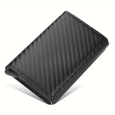 TEMU Customizable Name Or Text: 1 Men'-thin Business-style Wallet- Compact Black Artificial Leather With Aluminum Card Holder, Lightweight And Multi-functional, Suitable For Travel And Daily Use Image