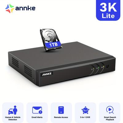 TEMU Annke 3k Lite Dvr Recorder H.265+ Surveillance System Recorder Dvr, And Vehicle Detection, Email Notification, Suitable For Home, Office, Store And Warehouse, . Image