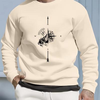 TEMU Men's Casual Crew Neck Sweatshirt With Trendy - Soft Polyester, Machine Washable Image