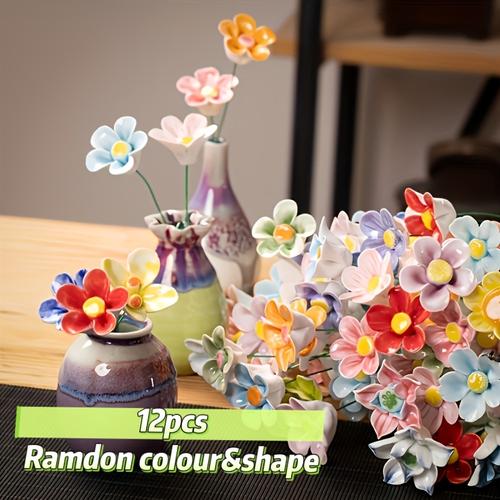 TEMU 12 pièces fleurs artificielles en céramique vibrantes - Multicolore et style, idéal pour la décoration de , les et les fêtes, aucune pile requise, décoration florale