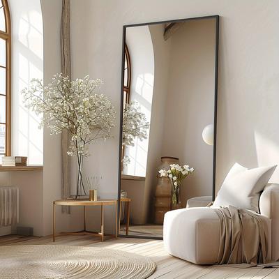 TEMU Oversized Full Length Mirror, Rectangle Floor Mirror Freestanding, Full Body Mirror Floor Standing Mirror With Stand For , Living Room, Hanging Mounted Mirror For Bedroom Image