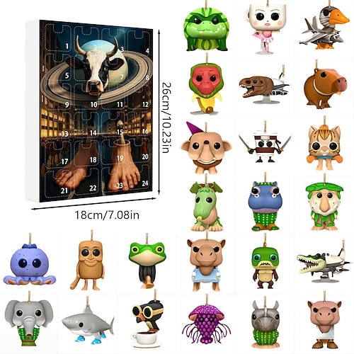 Tung Tung Tung Sahur Adventskalender, 2D-Acryl-Ornamente, 24 Tage italienischer Brainrot-Anhänger, Adventskalender, einzigartige 24 Tage voller Überraschungen, Geschenkbox, Spaß kreative Image