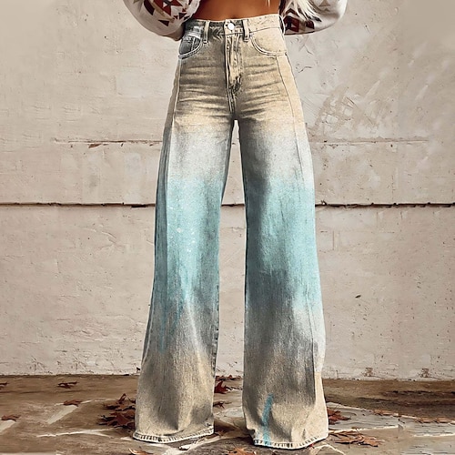 Retro Vintage Boho 1970er Hose Hose mit weitem Bein Hippie Disco Hohe Taille Blumen Jeans-Imitat Kostüm Damen Halloween Karneval Musikfestival Pride Parade Retro-Mottoparty Erwachsene Hose Image