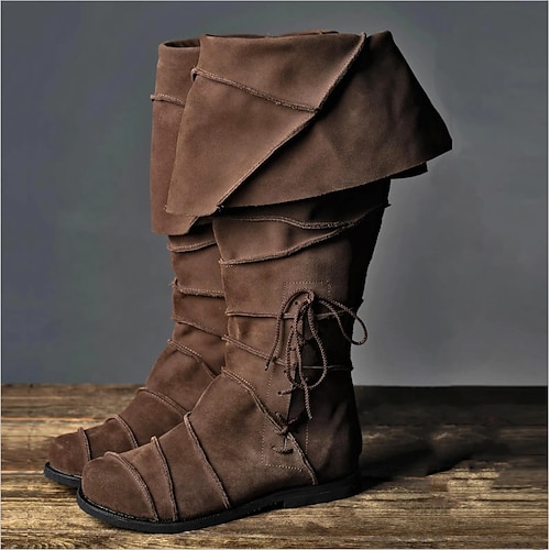 Mittelalterlich Renaissance Schuhe Kniehohe Stiefel Flache Jazzstiefel Kostüm Herren Keltisch Seeräuber Halloween Maskerade Leistung LARP Renaissance-Messe Erwachsene Schuhe Image
