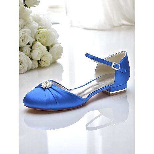 Silberne Hochzeitsschuhe aus Satin für Damen mit Kristalldetail und Knöchelriemen, elegant und bequem, ideal für formelle Hochzeiten Image