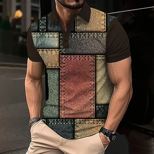 Herren Farbblock Polo Kurzarm Polo-Shirts Hemden mit Kragen Lässig Athleisure Knöpfe Sommer Schwarz Image
