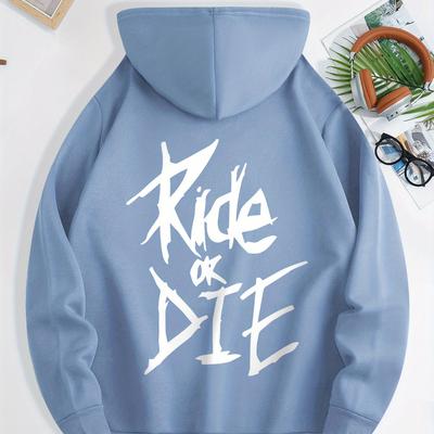 TEMU Men's Ride Graphic Hoodie - Casual Pullover With Kangaroo Pocket, Adjustable Drawstring Hood & , Machine Washable Streetwear, Men's Pullover | | Kangaroo Pocket Hoodie Image