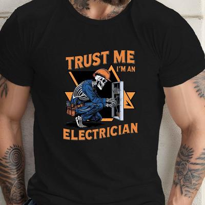 TEMU Me I M An Electrician Skeleton Print Tee Shirt, Tees For Men, Casual Short Sleeve T-shirt For Summer Image