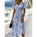 Frauen Elegante Midi Kleid A-Linien Kleid Wickelkleid V-Ausschnitt Kurzärmelig Ausgehen Reguläre Passform Floral Grafik Pink Blau Lila Grün