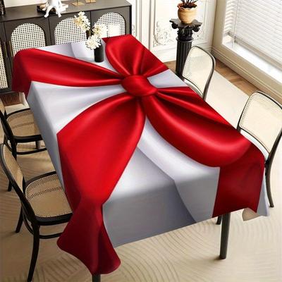TEMU 1pc Elegant Red Rectangular Tablecloth - Stylish Polyester Fabric With Golden Accents, Dining Room, Living Room, Outdoor Decor, And Gift , Table Decor Image