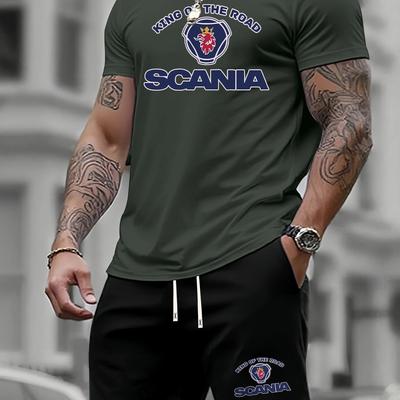 TEMU Men's Summer T-shirt Two-piece Set With Print, Men's Fashion Casual Short Sleeve Trendy Sportswear Outfit Image