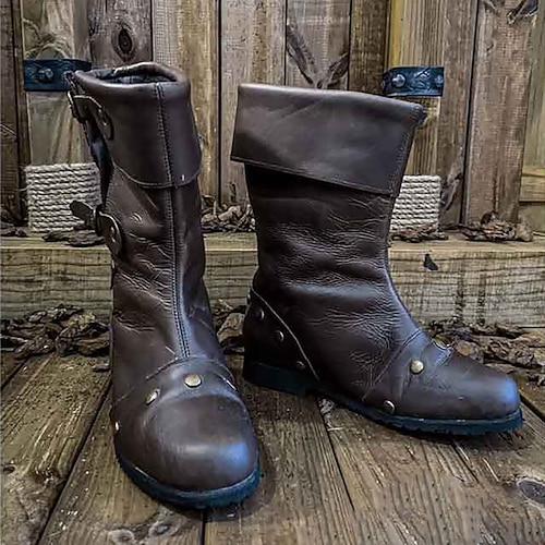 Mittelalterlich Renaissance Schuhe Kniehohe Stiefel Flache Jazzstiefel Kostüm Herren Keltisch Seeräuber Halloween Maskerade Leistung LARP Renaissance-Messe Erwachsene Schuhe Image