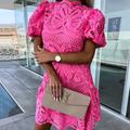 Femmes Mini Robe Robes en coton et lin Robe Décontractée Mode Extérieur Soirée Fête Coupe régulière Uni Manche Courte Col roulé Blanche Violet Rose rouge Été