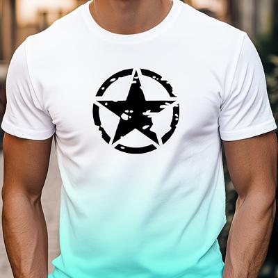 TEMU Men's Bohemian Summer Casual Gradient Color Short Sleeve T-shirt With , Round Neck Regular Fit Machine Washable Top, Breathable Clothing, Comfortable Fabric, Sunset Image