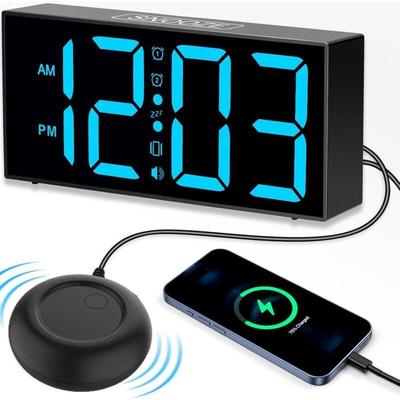 SNQ - Digitaler Wecker mit Vibration, extra lauter Morgenalarm, 7-Zoll-LED-Licht, Vibrationswecker Image