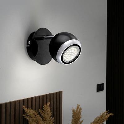 Wandlampe Metall Chrom Wandspot verstellbar led Strahler, beweglicher Spot, schwarz ring Design, 1x Image