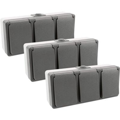 ETT - 3er Set Feuchtraum Dreifachsteckdose Serie Secure Aufputz IP44 250V grau 3-fach Steckdose Image