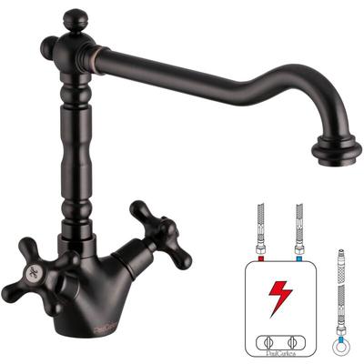 Paulgurkes - Niederdruck Retro Küchenarmatur Wasserhahn Spültischarmatur Antik Schwarz Image