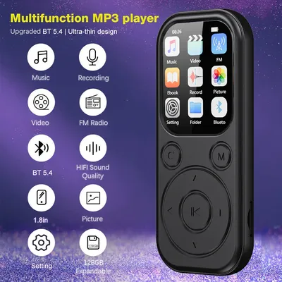 Newest 1.8 inch Slim MP3 Player Bluetooth 5.4 Portable Walkman Compatible eBook Recording FM Radio
