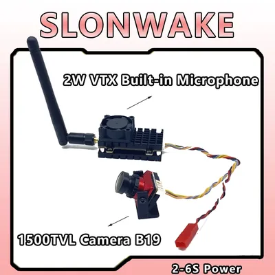 Low Latency 5.8ghz 48CH 2W VTX Built-in microphone Video AV Audio Sender with 1500TVL 2.1mm Lens