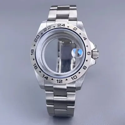 39mm EXP 24 Hour GMT Bezel Watch Case Sapphire Glass for NH35/NH36 Movement Stylish Men Case Stainless Steel Frosted Steel Strip