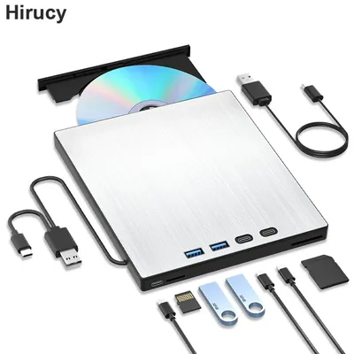 7-in-1 External CD/DVD Drive USB 3.0 Type-C DVD CD Disc Player Reader Burner with SD/TF Card Slot USB Ports for Laptop PC