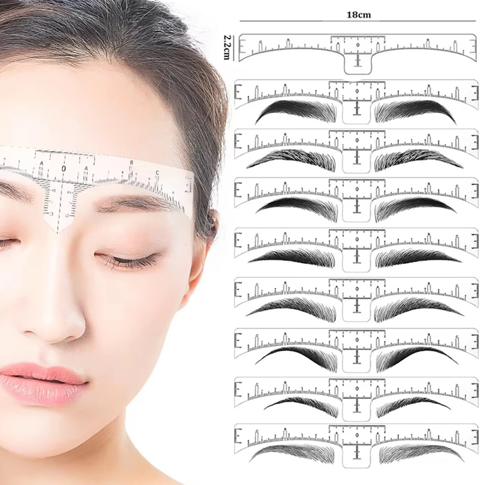 100/50 Stück Augenbrauen-Lineal-Aufkleber für Microblading, selbstklebende Einweg-Augenbrauen-Messschablone zum Tätowieren von Augenbrauen-Make-up-Werkzeugen Image