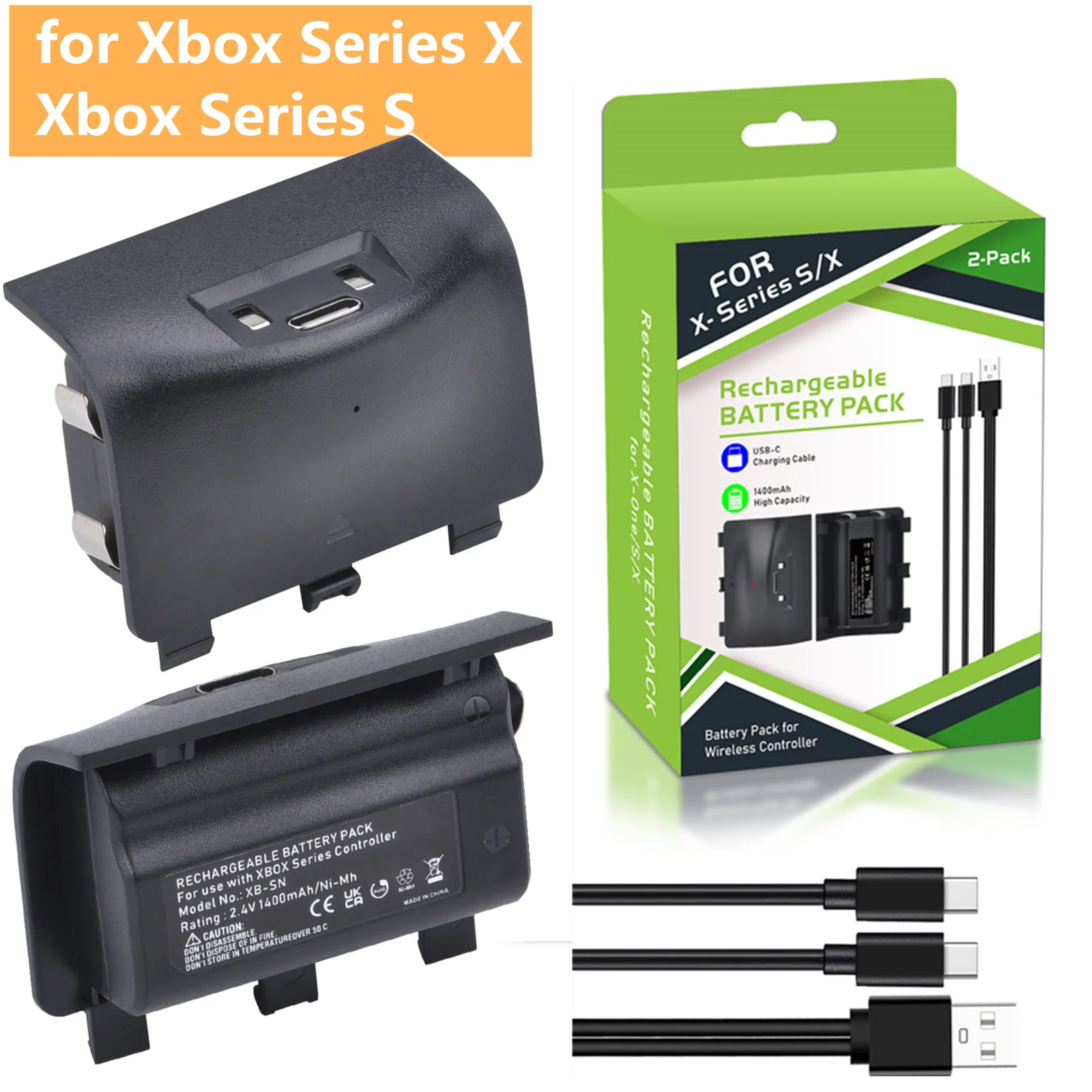 1400mAh Rechargeable Xbox Controller Battery Pack+Type C Cable for Xbox Series X, Xbox Series S Remote Gamepad(Not for Xbox one)