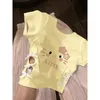 Sanrio Hello Kitty Yellow Short Sleeved T-shirt Women In Summer With Hollowed Out Design Slim Fit
