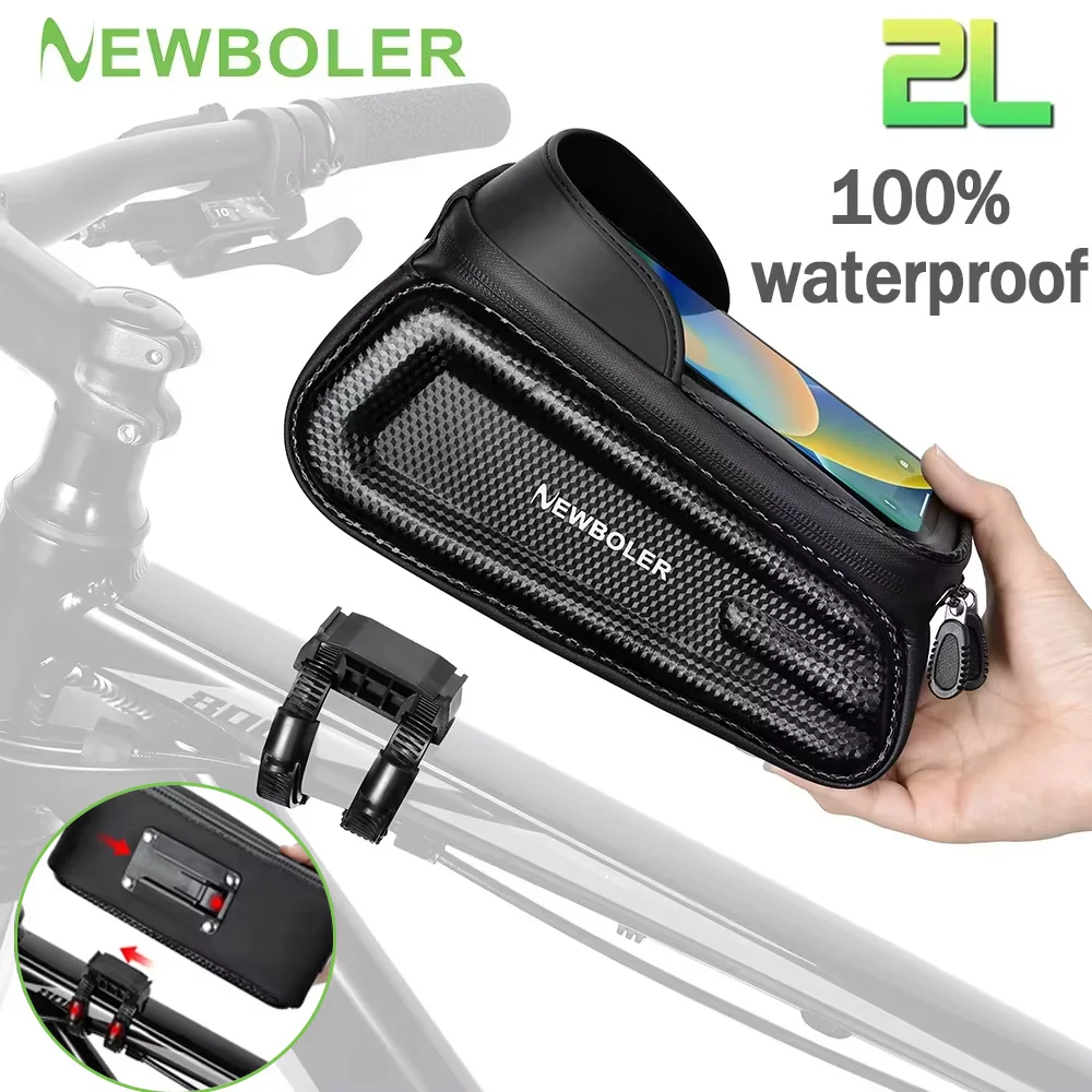 NEWBOLER Fahrradtasche 7,2 Zoll Handytasche Wasserdichter Frontrahmen Fahrradtasche Empfindlicher Touchscreen MTB Rennradtasche Image