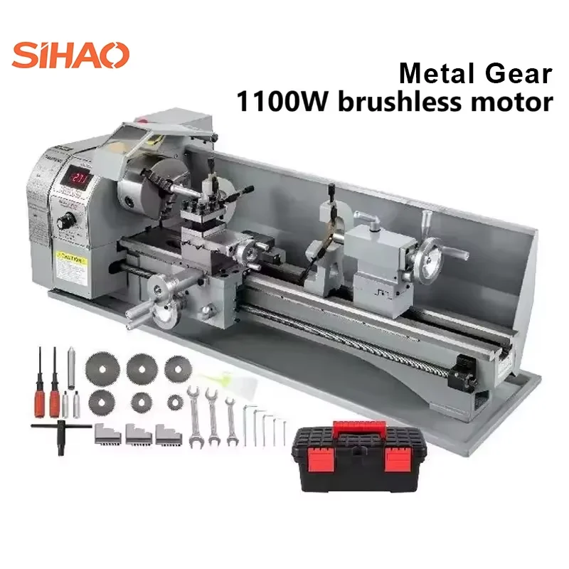Sihao Precision Tisch-Power-Metalldrehmaschine, 220 x 750 mm, bürstenlose LED-Drehmaschine mit variabler Geschwindigkeit, für die Herstellung metrischer und Zollgewinde Image